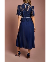 Coast Women's Lace Top Pleat Skirt Jewel Button Dress
