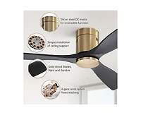 52-inch Modern Golden Sliver 3 Solid Wood Blade Ceiling Fan with 6-speed Remote Control and Forward Reverse Rotation Function for Indoor