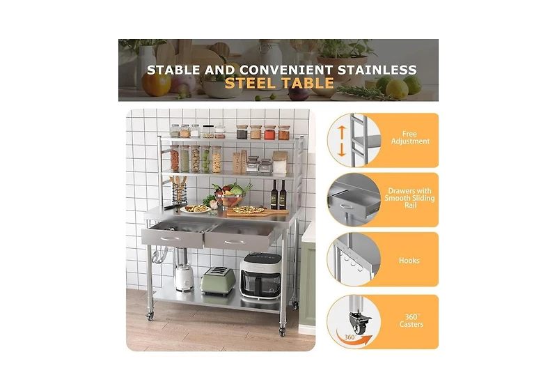 Aecojoy Stainless Steel Table with Shelves and Drawer 48"x24" Prep Table for Commercial Kitchen