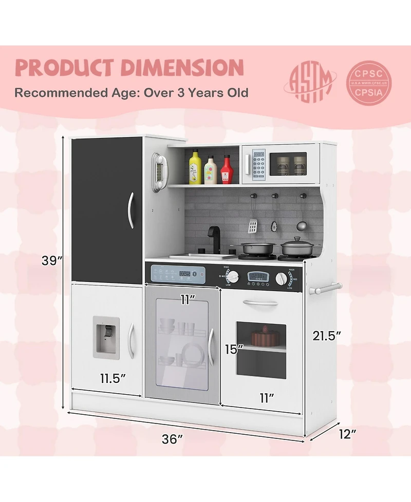 Sugift Pretend Play Kitchen with Utensils for Kids Aged 3+
