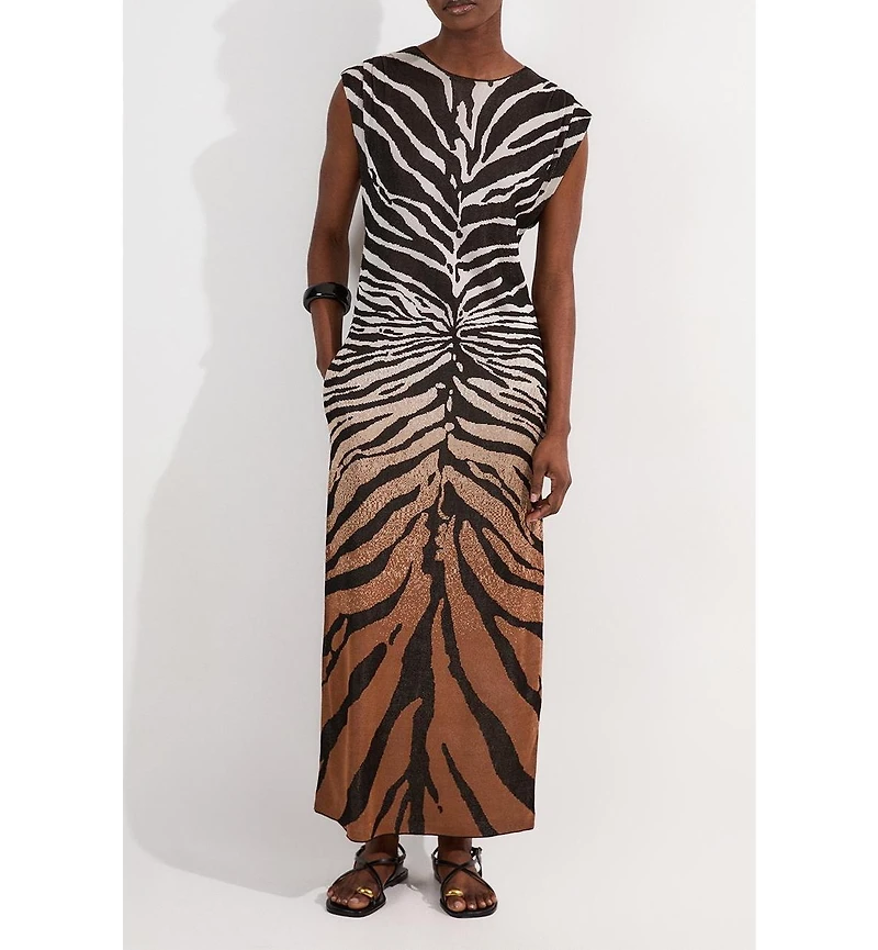 Karen Millen Women's Jacquard Zebra Print Slinky Maxi Dress