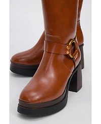 Prologue Shoes Rock Buckle Zip Block Heel Boot (Women)