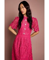 Coast Women's Short Sleeve Collared Lace Midi Dress