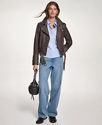 Dkny Jeans Women's Leather Asymmetrical Zip-closure Moto Jacket