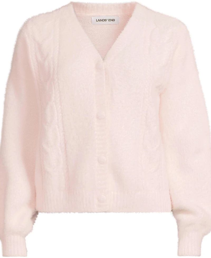 Lands' End Women's Fuzzy Eyelash Cable Cardigan Sweater