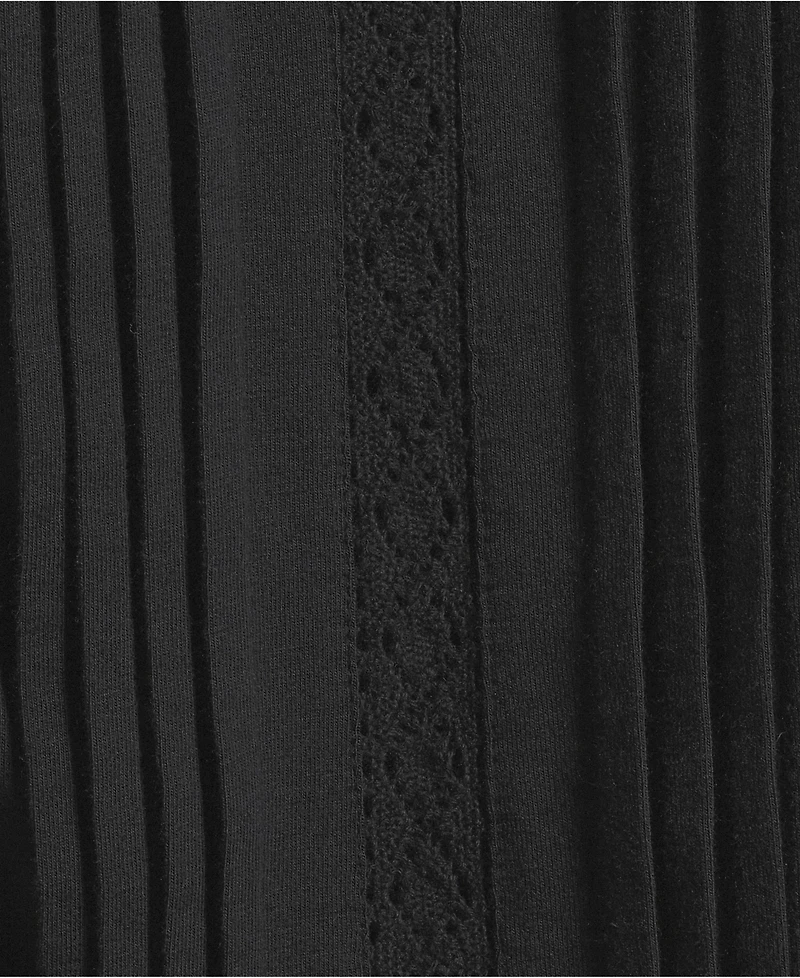 Lands' End Plus Lightweight Jersey Lace Mix Long Sleeve Pintuck Top