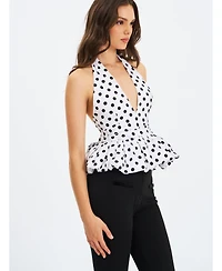 Miss Circle Women's Ilene White and Black Polka Dot Bubble Hem Halter Top