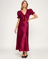 Row A Women's Short Sleeves V-Neck Dress