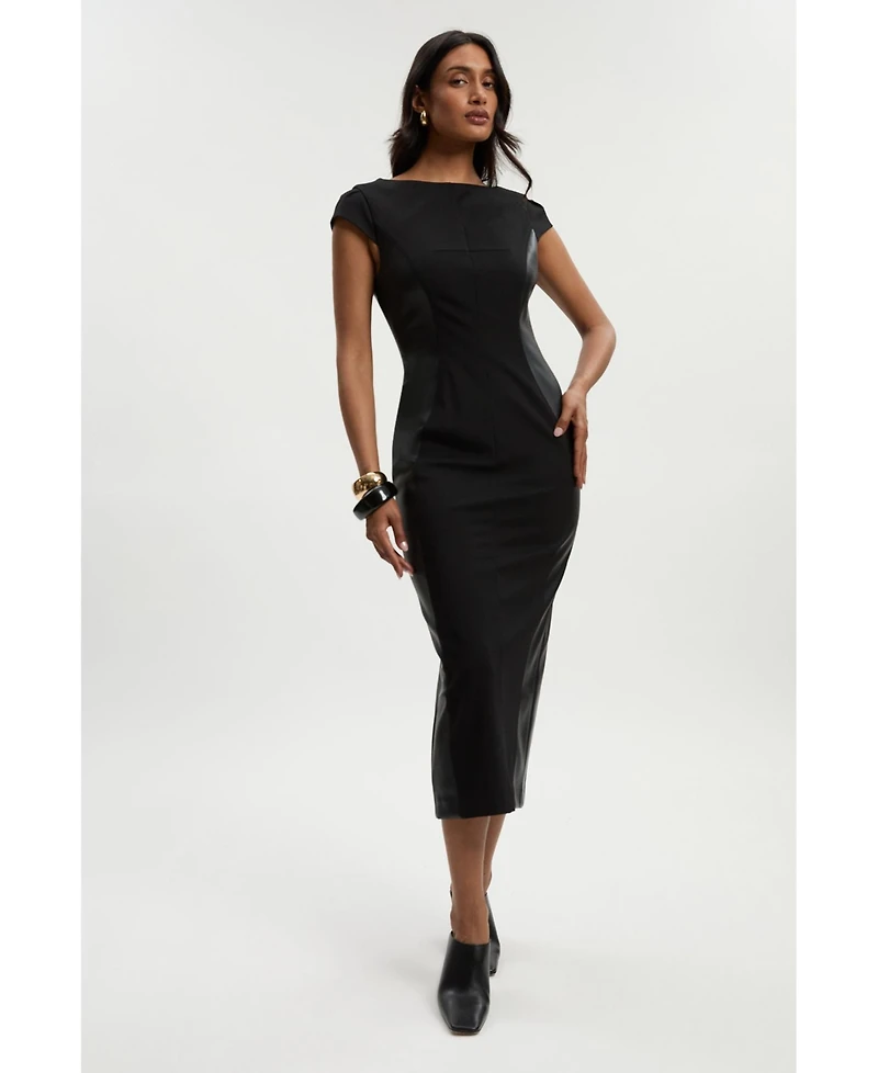 Karen Millen Women's Ponte And Pu Mix Pencil Midi Dress