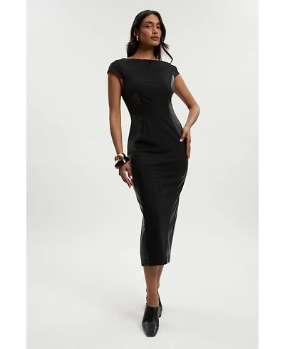 Karen Millen Women's Ponte And Pu Mix Pencil Midi Dress