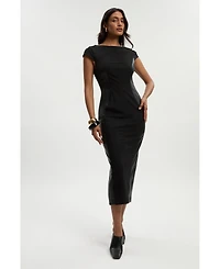 Karen Millen Women's Ponte And Pu Mix Pencil Midi Dress