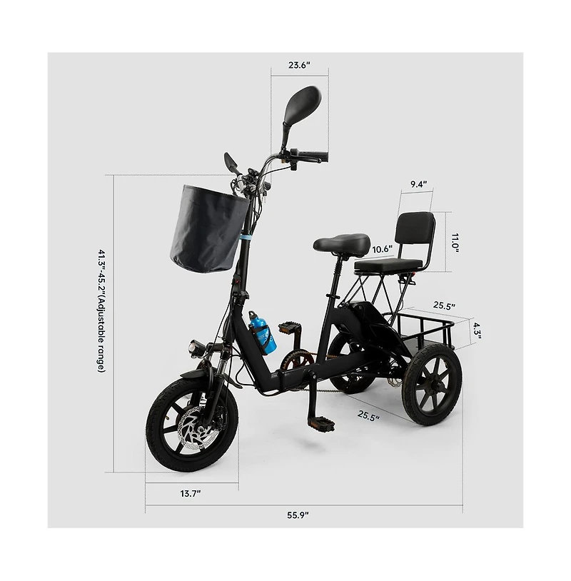 Artudatech Three Wheel Electric Tricycle for Adults 3 Motorized Folding E-Bike