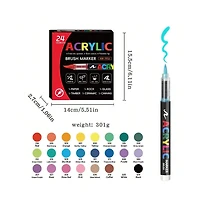 Htutwoo 24 Vivid Colors, Acrylic Paint Markers Brush Pens Fabric Rock Painting Pen Stone Ceramic Glass Making School Art Supplies Stationery