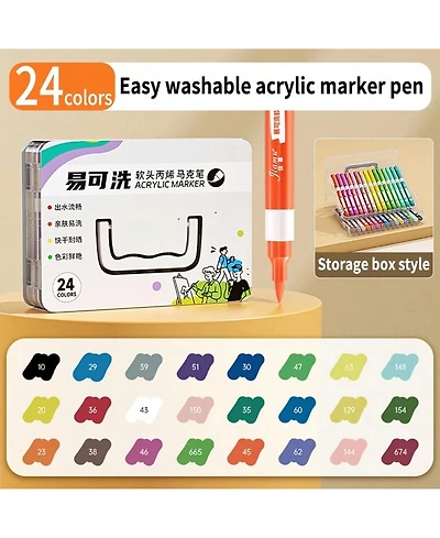 Htutwoo 24 Colors, Acrylic Paint Pens, Dual Tip Pens With Fine Tip and Brush Tip for Rock Painting, Ceramic, Wood, Plastic, Calligraphy, Scrapbooking