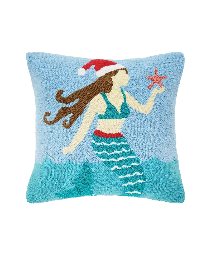 Santa Star Mermaid Hooked Christmas Throw Pillow, 18" x 18"