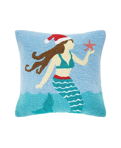 Santa Star Mermaid Hooked Christmas Throw Pillow, 18" x 18"