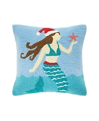Santa Star Mermaid Hooked Christmas Throw Pillow, 18" x 18"