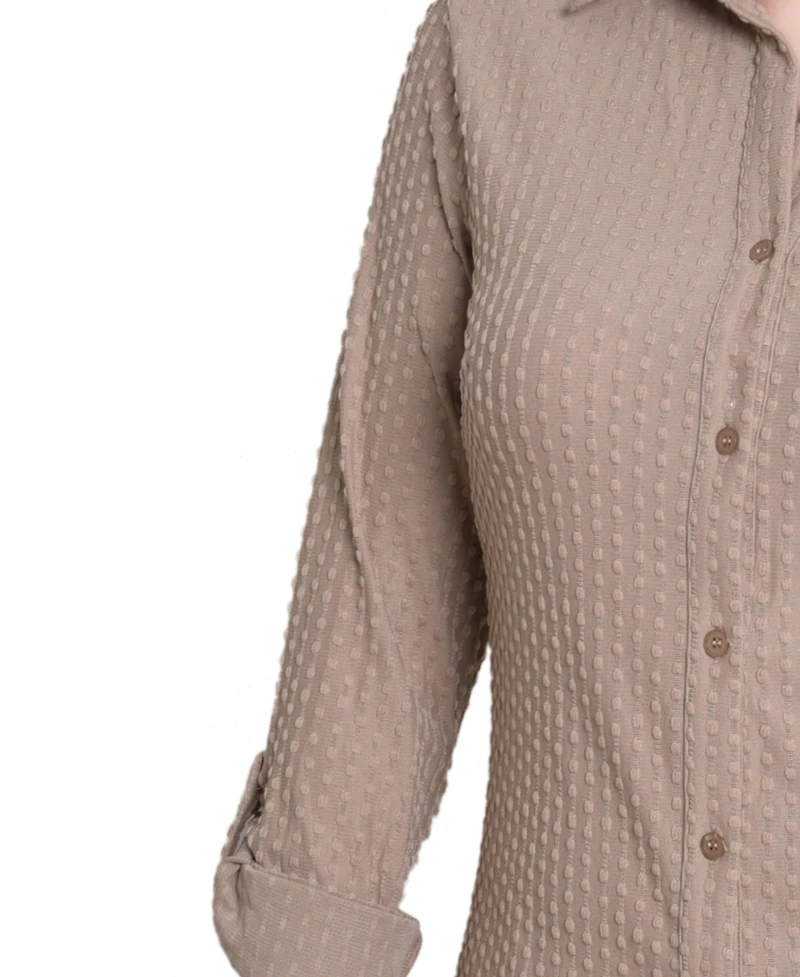Ny Collection Women's Point Collar Long Sleeve Textured Knit Top
