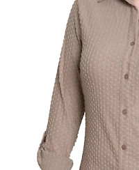 Ny Collection Women's Point Collar Long Sleeve Textured Knit Top