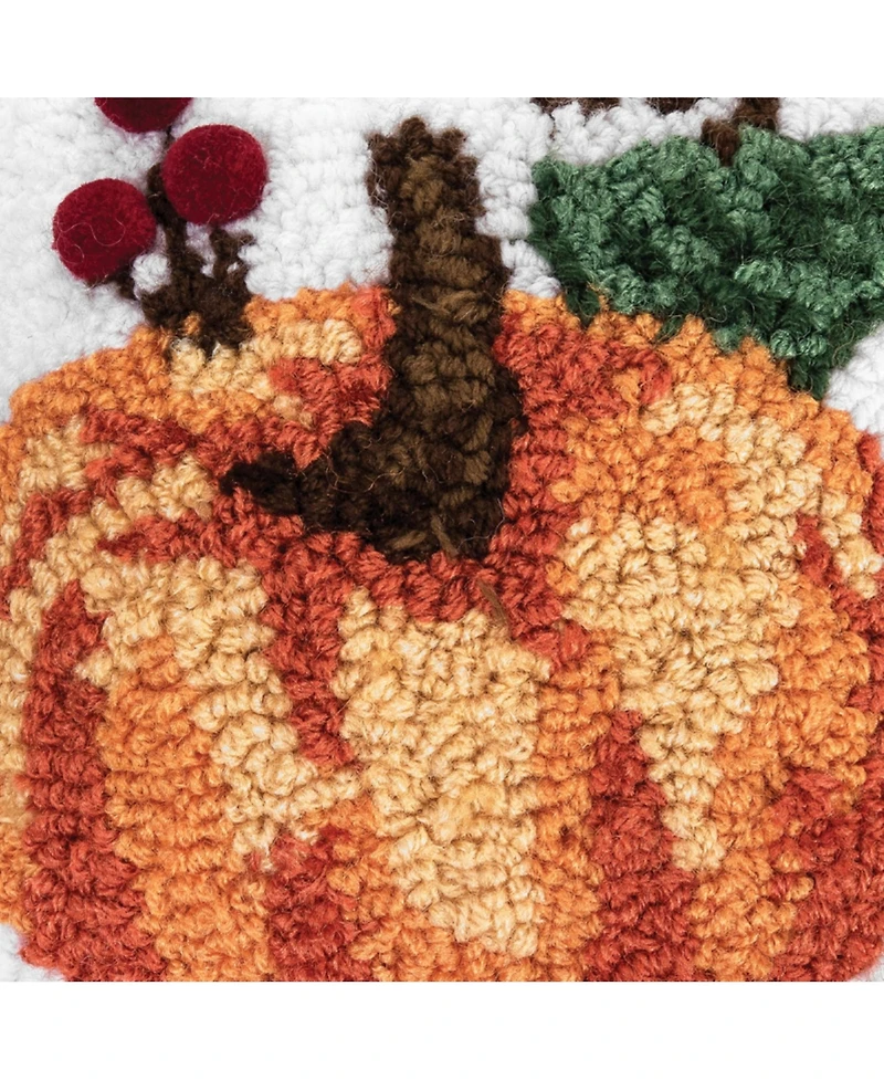 8" x 8" Pumpkin Hooked Petite Size Fall Pillow