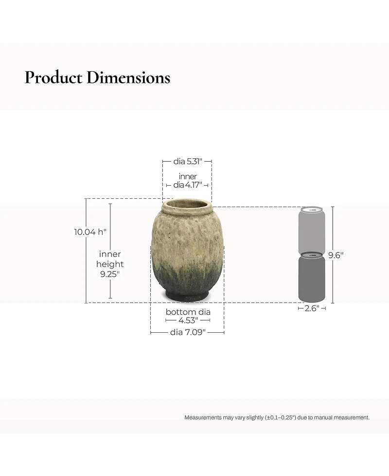 LuxenHome Old-World Brown with Green Bottom 10-Inch Tall Round Terracotta Vase