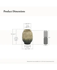 LuxenHome Old-World Brown with Green Bottom 10-Inch Tall Round Terracotta Vase