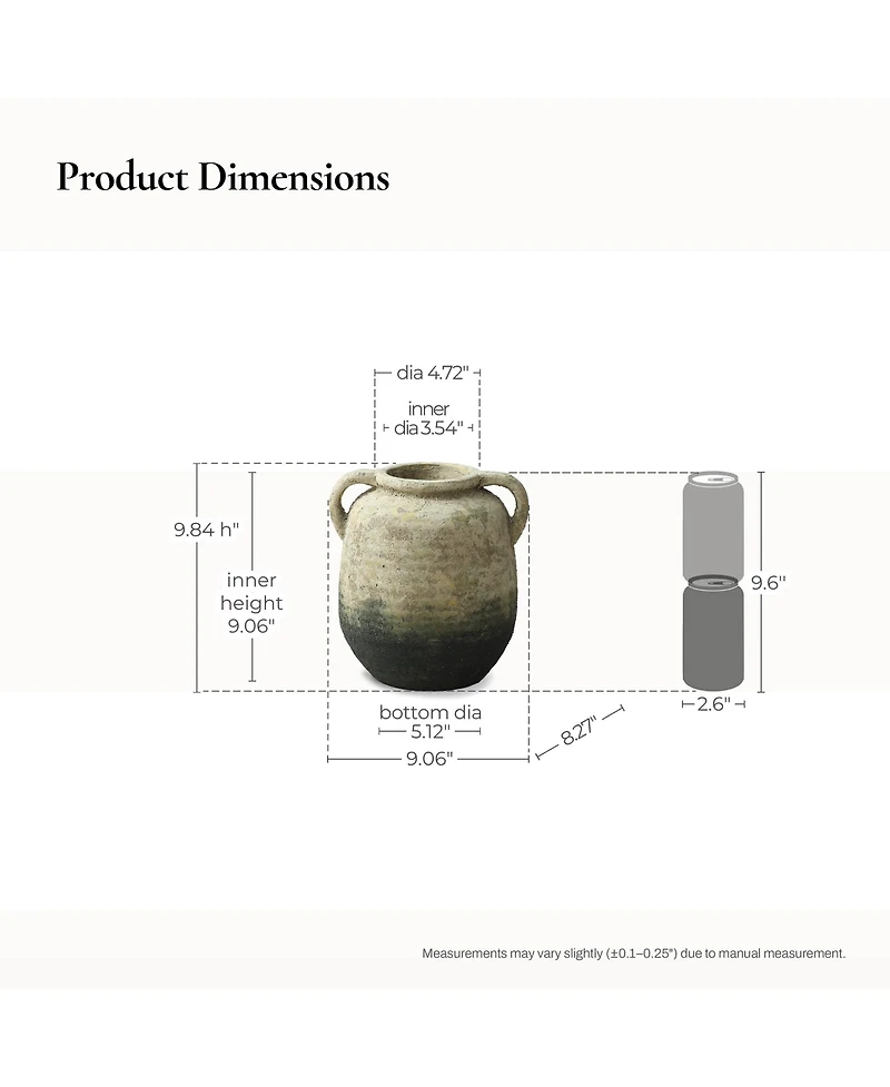 LuxenHome Old-World Brown with Green Bottom 9.8-Inch Tall Round Terracotta Vase with Handles