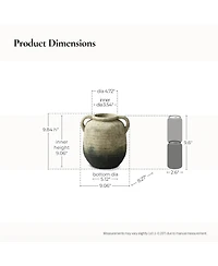 LuxenHome Old-World Brown with Green Bottom 9.8-Inch Tall Round Terracotta Vase with Handles