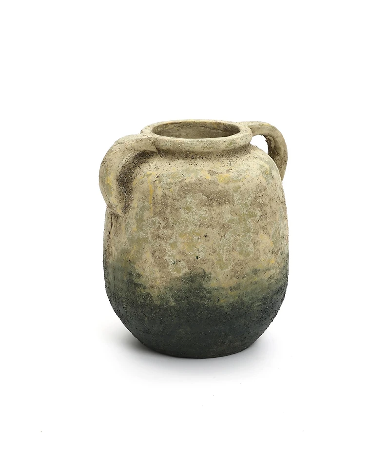 LuxenHome Old-World Brown with Green Bottom 9.8-Inch Tall Round Terracotta Vase with Handles