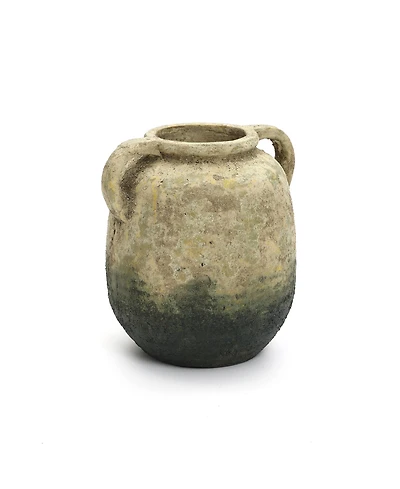 LuxenHome Old-World Brown with Green Bottom 9.8-Inch Tall Round Terracotta Vase with Handles