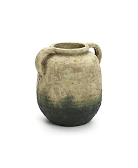 LuxenHome Old-World Brown with Green Bottom 9.8-Inch Tall Round Terracotta Vase with Handles
