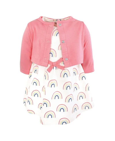 Touched by Nature Baby Girls Comfy Natural Cotton Dress & Cardigan Set