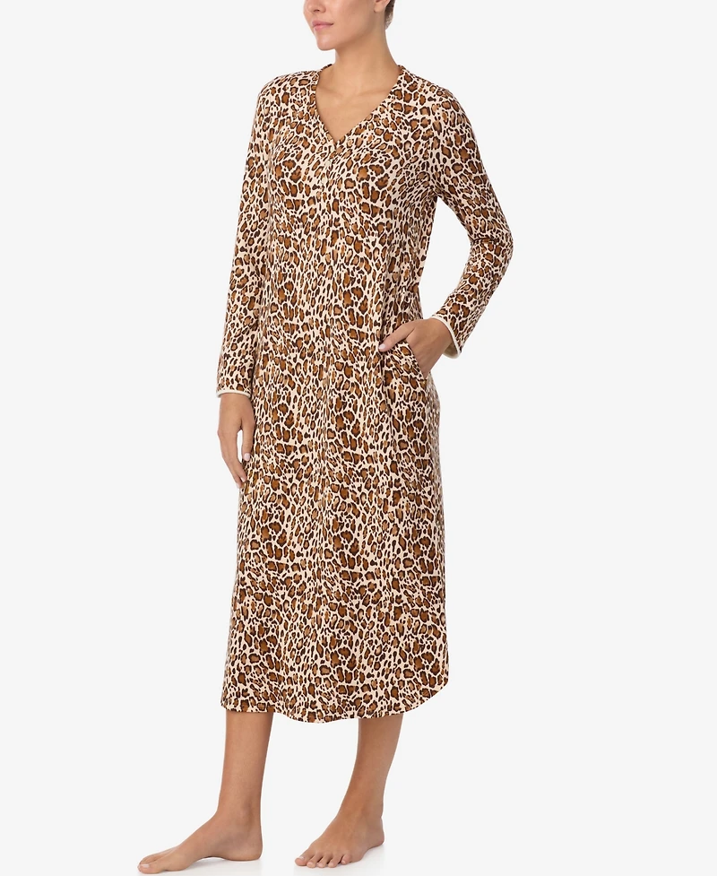 Ellen Tracy Women's Printed V-Neck Long Gown with Socks
