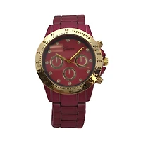 Fuchsia Solid Color Metal Three Dial Women Watch