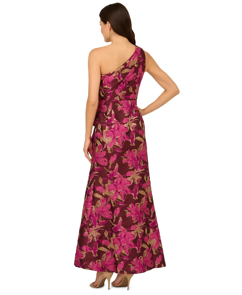 Adrianna Papell Women's Jacquard One-Shoulder Gown