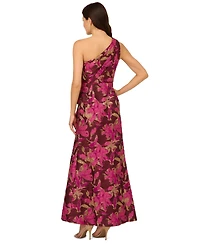 Adrianna Papell Women's Jacquard One-Shoulder Gown
