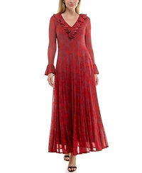 Taylor Women's Ruffle V-Neck Fit and Flare Mesh Dress