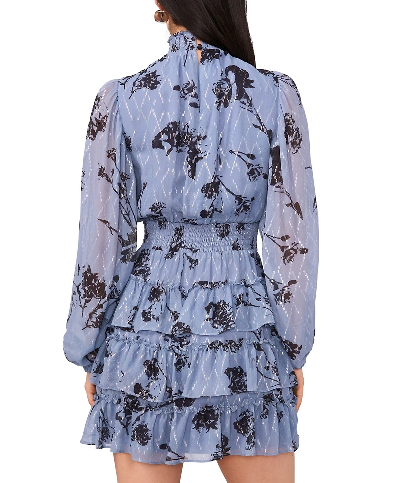 1.state Women's Printed Long Sleeve Mock Neck Dress