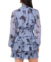 1.state Women's Printed Long Sleeve Mock Neck Dress