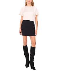 1.state Women's Flutter Sleeve Crewneck Blouse