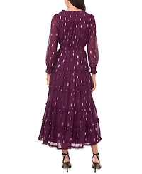 Msk Women's Long Sleeve Smocked Waist Tiered Midi Dress