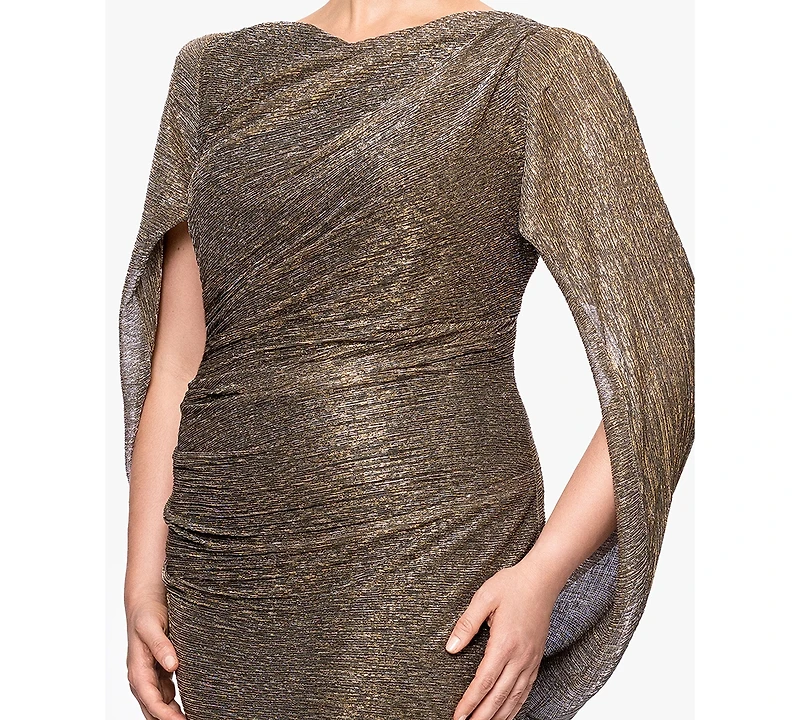 Betsy & Adam Plus Long Metallic Crinkle Sheath Dress