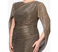 Betsy & Adam Plus Long Metallic Crinkle Sheath Dress
