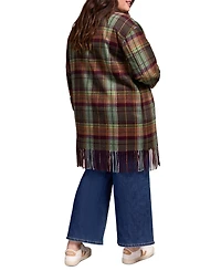 Tribal Plus Brushed Plaid Fringe-Hem Button-Front Shirt Jacket