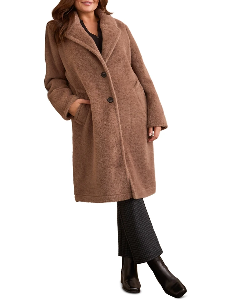 Tribal Plus Teddy Faux Fur Button-Front Coat
