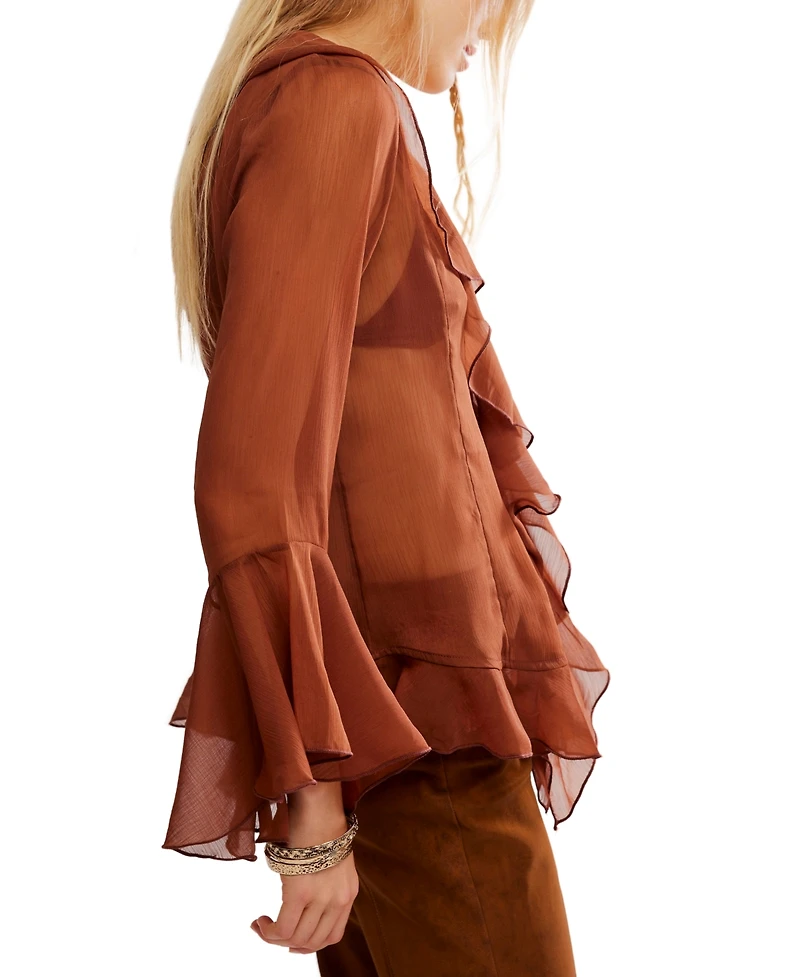 Free People Women's Ruffle Design Bell Sleeve Top