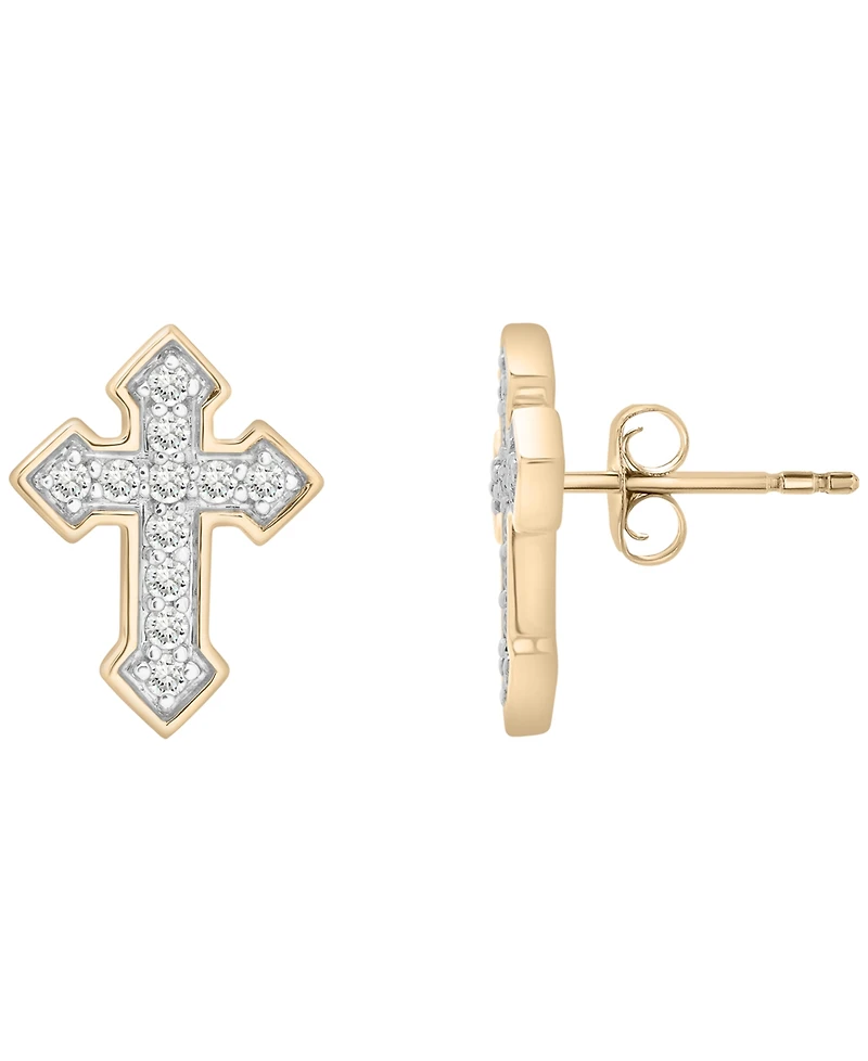 Macy's Men's Diamond (1/4 ct. t.w.) Cross Stud Earring in 10K Yellow Gold