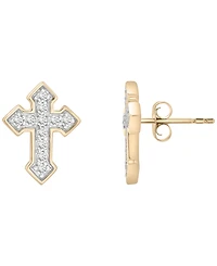 Macy's Men's Diamond (1/4 ct. t.w.) Cross Stud Earring in 10K Yellow Gold