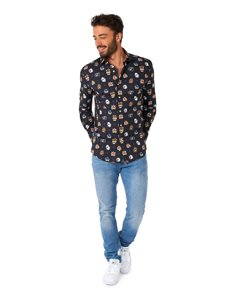 OppoSuits Men's Super Mario Bad Guys Shirt - Nintendo Outfit Including 1 Button-Up Black Long sleeve