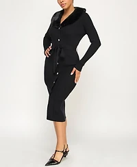 Invitee Juniors' Button Front Tie Waist Collared Midi Dress